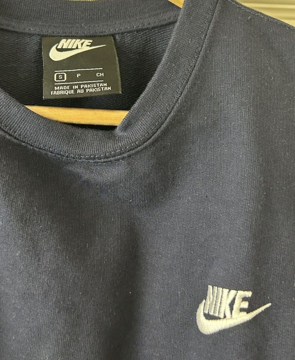 Nike Men’s Club Fleece Crew Obsidian White Pullover BV2662-410 Small Fast Ship - Picture 4 of 6